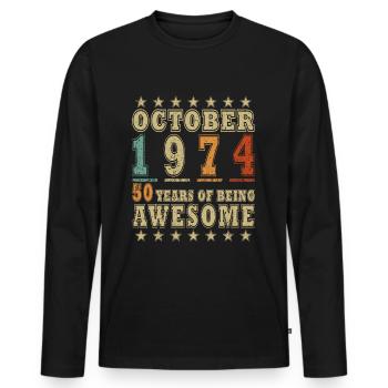 1974 Octobre 1974 Jubilé Octobre 1974 - T-shirt manches longues Premium bio Homme - noir - Devant - Nico (187cm)