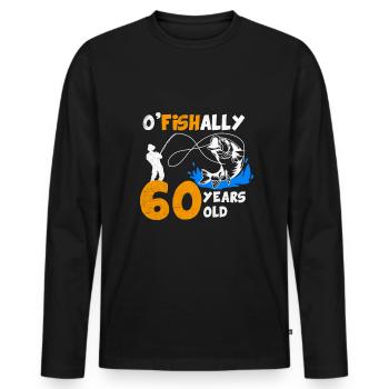60e anniversaire pêcheur pêche cadeau vintage - T-shirt manches longues Premium bio Homme - noir - Devant - Nico (187cm)
