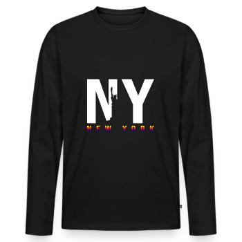 Lettrage de la ville de New York disant mème - T-shirt manches longues Premium bio Homme - noir - Devant - Nico (187cm)