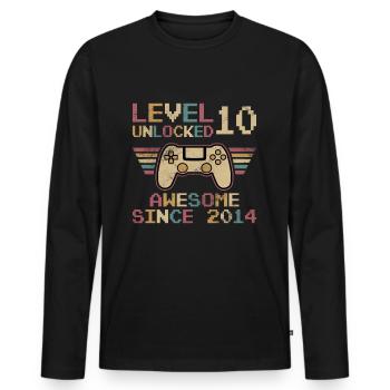 Level 10 Unlocked 2014, Birthday Gift - Men's Premium Organic Long Sleeve Shirt - black - Front - Nico (187cm)