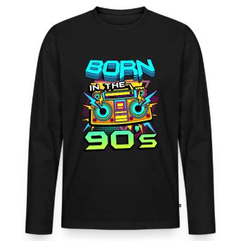 né dans les années 90 Cassette Tape - T-shirt manches longues Premium bio Homme - noir - Devant - Nico (187cm)
