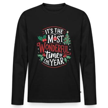 Heiligabend Weihnachten Schönste Zeit Des Jahres - Männer Premium Bio Langarmshirt - Schwarz - Vorne - Nico (187cm)