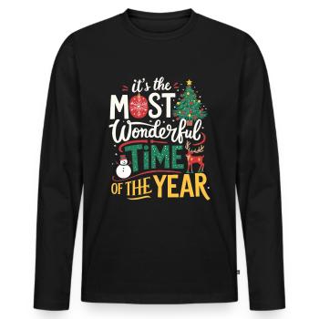 Weihnachten Heiligabend Schönste Zeit Des Jahres - Männer Premium Bio Langarmshirt - Schwarz - Vorne - Nico (187cm)