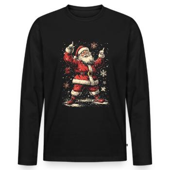 Vintage Christmas X-Mas Vibes Santa Claus - Men's Premium Organic Long Sleeve Shirt - black - Front - Nico (187cm)