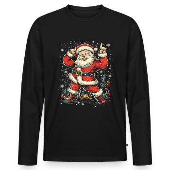 Père Noël Noël Vintage Noël Noël Vibes - T-shirt manches longues Premium bio Homme - noir - Devant - Nico (187cm)