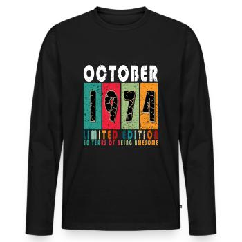 1974 October 1974 Birthday October 1974 Original - Men's Premium Organic Long Sleeve Shirt - black - Front - Nico (187cm)