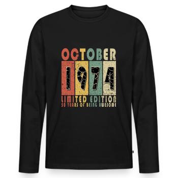 Jahrgang Oktober 1974 50 Jahre Jubiläum Geschenk - Männer Premium Bio Langarmshirt - Schwarz - Vorne - Nico (187cm)
