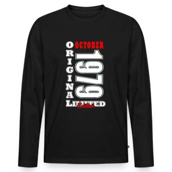 Octobre 1979 Anniversaire en octobre - Octobre 1979 - T-shirt manches longues Premium bio Homme - noir - Devant - Nico (187cm)