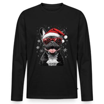 Noël du bouledogue français - T-shirt manches longues Premium bio Homme - noir - Devant - Nico (187cm)