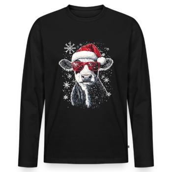 Funny Christmas Motif With Cool Cow - Men's Premium Organic Long Sleeve Shirt - black - Front - Nico (187cm)