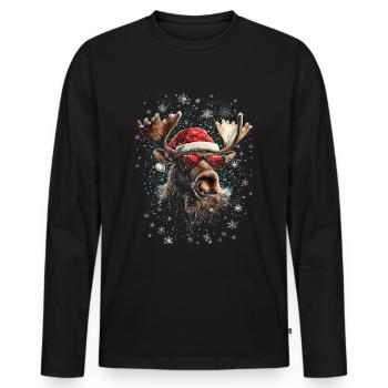 Motif de Noël amusant avec un orignal cool - T-shirt manches longues Premium bio Homme - noir - Devant - Nico (187cm)