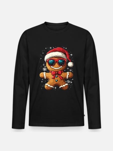 Weihnachten Lebkuchenmann Gingerbread Man - Männer Premium Bio Langarmshirt - Schwarz