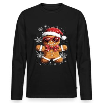 Gingerbread Man Christmas Motif - Men's Premium Organic Long Sleeve Shirt - black - Front - Nico (187cm)