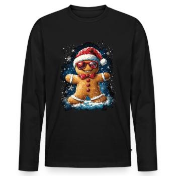 Christmas Motif Gingerbread Man - Men's Premium Organic Long Sleeve Shirt - black - Front - Nico (187cm)