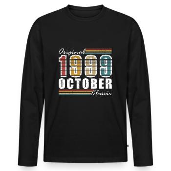 October 1999 - Geburtstag im Oktober 1999 - Männer Premium Bio Langarmshirt - Schwarz - Vorne - Nico (187cm)