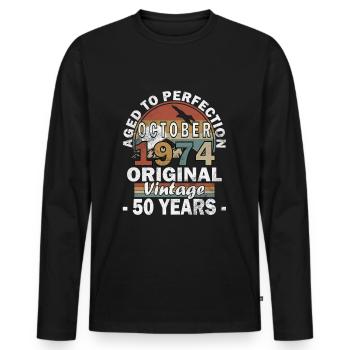 Vintage October 1974 - October 1974 Retro - Men's Premium Organic Long Sleeve Shirt - black - Front - Nico (187cm)