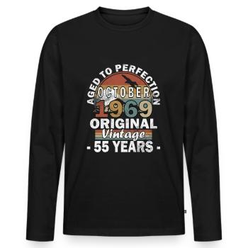 1969 Octobre 1969 Jubilé Octobre 1969 - T-shirt manches longues Premium bio Homme - noir - Devant - Nico (187cm)
