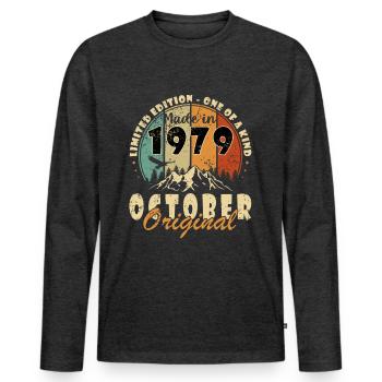 Né en octobre 1979 | Anniversaire Octobre 1979 - T-shirt manches longues Premium bio Homme - anthracite chiné - Devant - Nico (187cm)