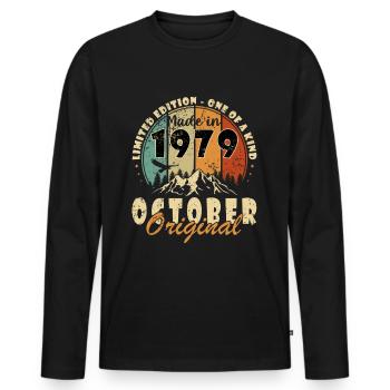 Born in October 1979 | Birthday October 1979 - Men's Premium Organic Long Sleeve Shirt - black - Front - Nico (187cm)