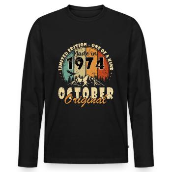 Vintage October 1974 - October 1974 Retro - Men's Premium Organic Long Sleeve Shirt - black - Front - Nico (187cm)