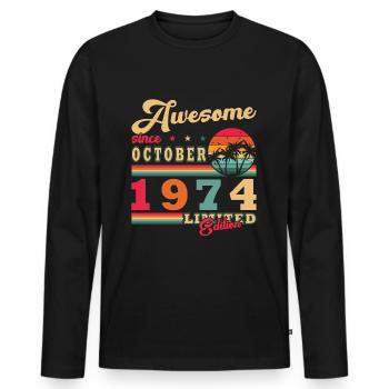 50th Birthday Legend October 1974 Volume 74 - Men's Premium Organic Long Sleeve Shirt - black - Front - Nico (187cm)