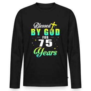 75th birthday of God 75 years - Men's Premium Organic Long Sleeve Shirt - black - Front - Nico (187cm)