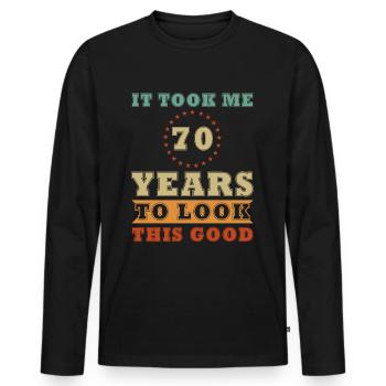 Cadeau 70ème anniversaire Rétro soixante-dix ans 70 ans Loo - T-shirt manches longues Premium bio Homme - noir - Devant - Nico (187cm)
