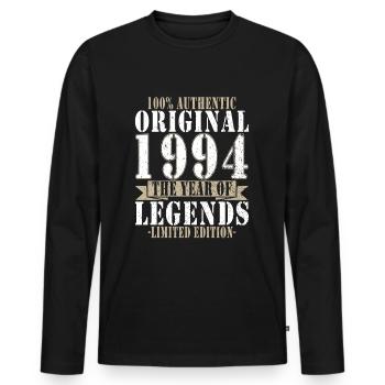 Légende 1994 Anniversaire Légendaire depuis 1994 - T-shirt manches longues Premium bio Homme - noir - Devant - Nico (187cm)
