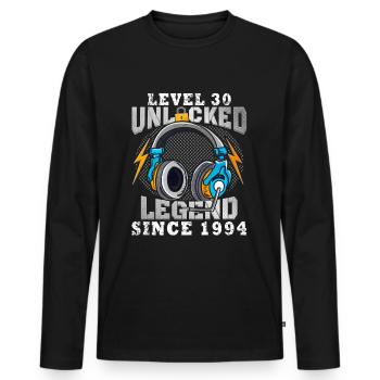 Niveau 30 Débloqué 30 Anniversaire - T-shirt manches longues Premium bio Homme - noir - Devant - Nico (187cm)