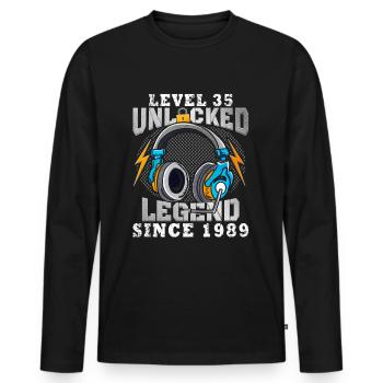 35. Geburtstag Level 35 unlocked - Männer Premium Bio Langarmshirt - Schwarz - Vorne - Nico (187cm)