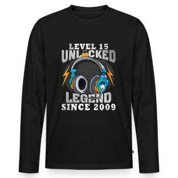 Birthday Gamer Level 15 Unlocked 15 Birthday - Men's Premium Organic Long Sleeve Shirt - black - Front - Nico (187cm)
