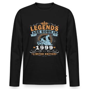Moto Année 1999 Motard 25 ans Anniversaire - T-shirt manches longues Premium bio Homme - noir - Devant - Nico (187cm)