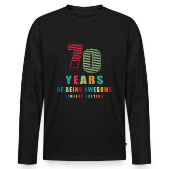 70e anniversaire - T-shirt manches longues Premium bio Homme - noir - Devant - Nico (187cm)