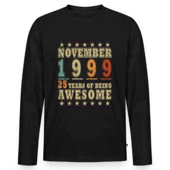 Millésime Novembre 1999 Anniversaire Novembre 1999 - T-shirt manches longues Premium bio Homme - noir - Devant - Nico (187cm)