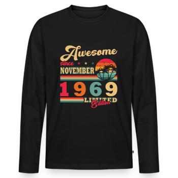 1969 Novembre 1969 Jubilé Novembre 1969 - T-shirt manches longues Premium bio Homme - noir - Devant - Nico (187cm)