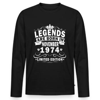 Novembre 1974, les légendes ont été faites en novembre 1974 - T-shirt manches longues Premium bio Homme - noir - Devant - Nico (187cm)