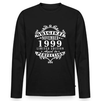 Millésime Novembre 1999 Anniversaire Novembre 1999 - T-shirt manches longues Premium bio Homme - noir - Devant - Nico (187cm)