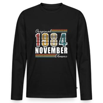 Born November 1984 Anniversary November 1984 - Men's Premium Organic Long Sleeve Shirt - black - Front - Nico (187cm)