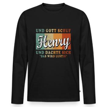 Henry Name Design - Männer Premium Bio Langarmshirt - Schwarz - Vorne - Nico (187cm)