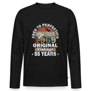 November 1969 Birthday Gift November 1969 - Men's Premium Organic Long Sleeve Shirt - black - Front - Nico (187cm)