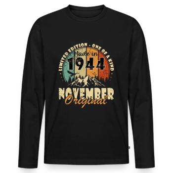 Novembre 1944 - Novembre 1944 Cadeau d’anniversaire - T-shirt manches longues Premium bio Homme - noir - Devant - Nico (187cm)