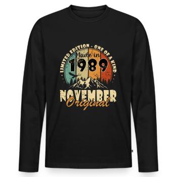 Novembre 1989 Anniversaire - Novembre 1989 Cadeau - T-shirt manches longues Premium bio Homme - noir - Devant - Nico (187cm)