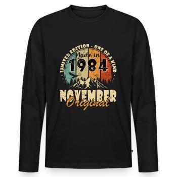 Né en novembre 1984 Anniversaire : novembre 1984 - T-shirt manches longues Premium bio Homme - noir - Devant - Nico (187cm)