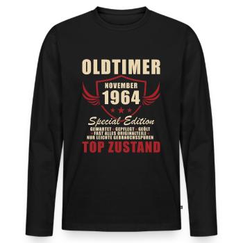 60. Geburtstag Oldtimer November 1964 Jahrgang 64 - Männer Premium Bio Langarmshirt - Schwarz - Vorne - Nico (187cm)