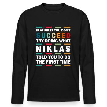 Niklas Name Personalized Funny Birthday xmas - Men's Premium Organic Long Sleeve Shirt - black - Front - Nico (187cm)