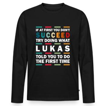 Lukas Nom Personnalisé Drôle Anniversaire - T-shirt manches longues Premium bio Homme - noir - Devant - Nico (187cm)