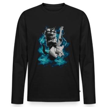 Cool Cat Guitar Rock Band Music - Men's Premium Organic Long Sleeve Shirt - black - Front - Nico (187cm)