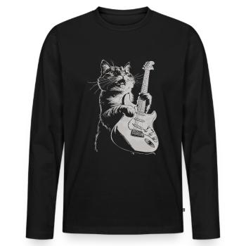 Cool Cat Guitar Rock Band Music - Men's Premium Organic Long Sleeve Shirt - black - Front - Nico (187cm)