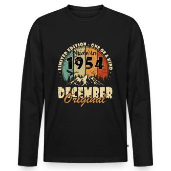 1954 Geburtstag Dezember Vintage Spruch - Männer Premium Bio Langarmshirt - Schwarz - Vorne - Nico (187cm)