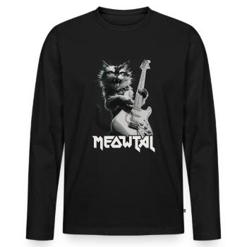 Cool Cat Guitar Rock Band Music - Men's Premium Organic Long Sleeve Shirt - black - Front - Nico (187cm)